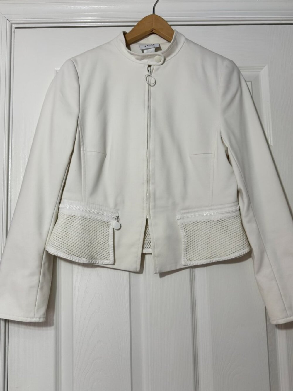 AKRIS PUNTO Mesh Accented White Zip Front Moto Jacket - US10